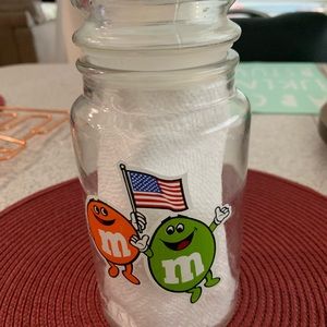 M&M Chocolate Candy 1984 Glass Jar  Summer Olympics Los Angeles Anchor Hocking